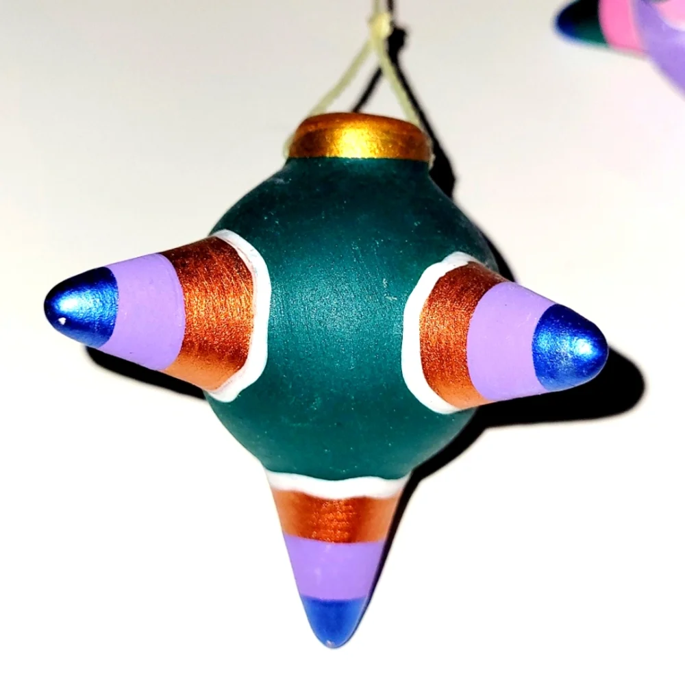 Folkart Mobile, 3 Metallic Painted Clay Piñatas, Mexican Hanging Decorat…